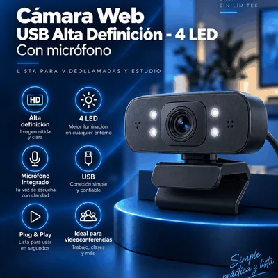Cámara Web USB de Alta Definición con 4 LED