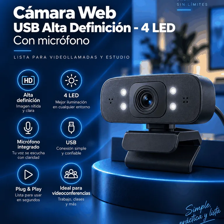 Cámara Web USB de Alta Definición con 4 LED
