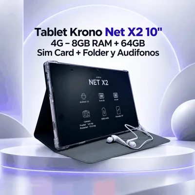 Tablet Krono Net X2 10" 4G 8GB RAM + 64GB con Folder y Audífonos