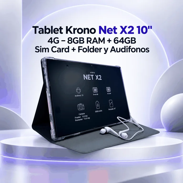 Tablet Krono Net X2 10" 4G 8GB RAM + 64GB con Folder y Audífonos