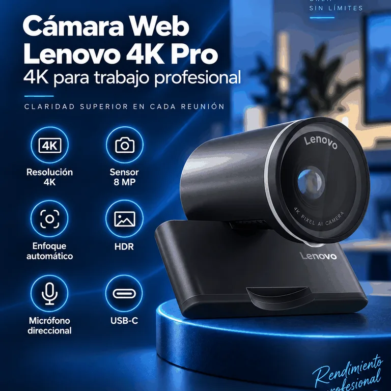 Cámara Web Lenovo 4K Pro con HDR y USB-C
