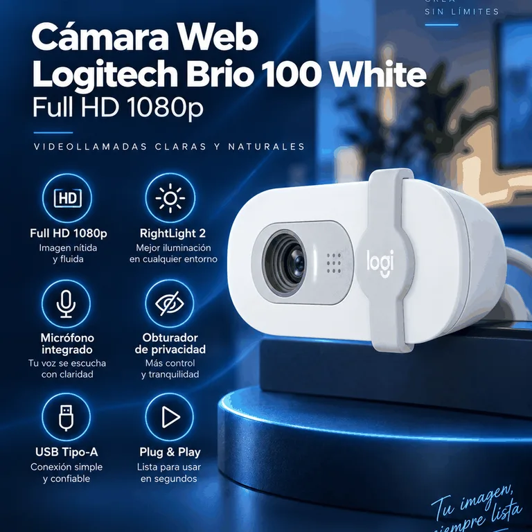 Cámara Web Logitech Brio 100 White Full HD 1080p