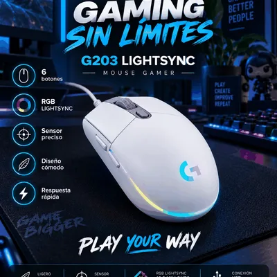 Mouse Logitech G203 LIGHTSYNC RGB Blanco