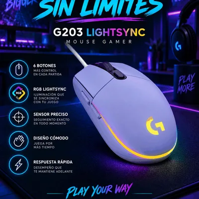 Mouse Logitech G203 LIGHTSYNC RGB Lila