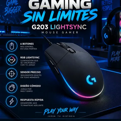 Mouse Logitech G203 LIGHTSYNC RGB Negro