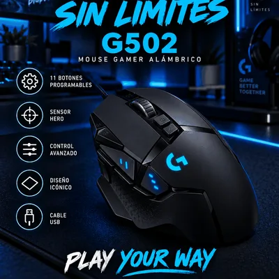 Mouse Logitech G502 Alámbrico Negro