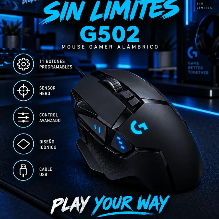 Mouse Logitech G502 Alámbrico Negro