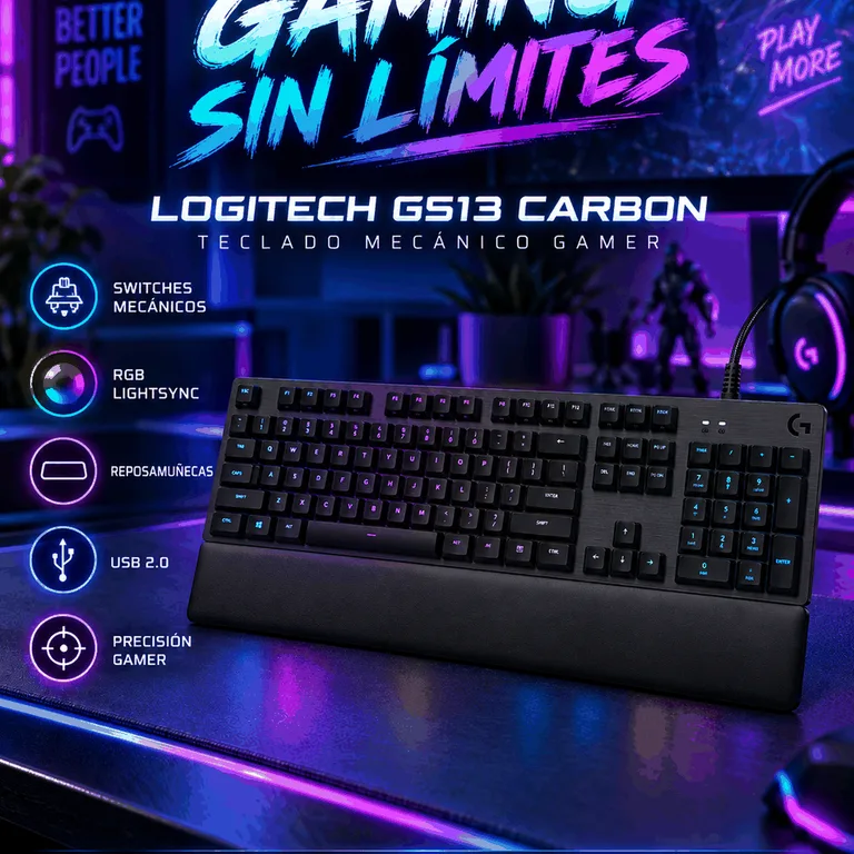 Teclado Logitech G513 Carbon Alámbrico RGB Mecánico