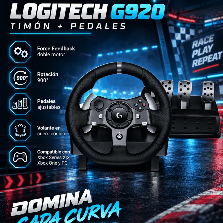 Timón Logitech G920 con Pedales para Xbox y PC