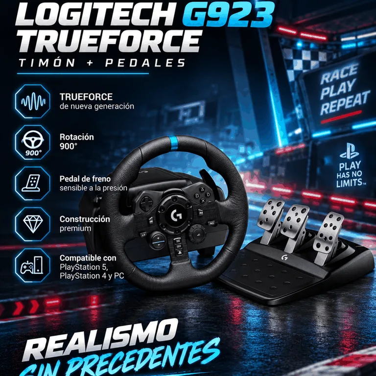Timón Logitech G923 TRUEFORCE con Pedales