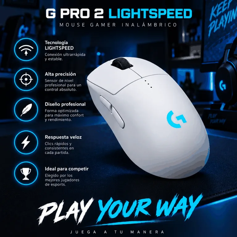 Mouse Gamer Logitech G Pro 2 LIGHTSPEED Blanco