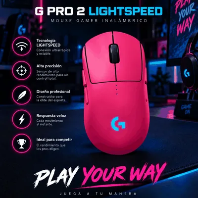 Mouse Gamer Logitech G Pro 2 LIGHTSPEED Magenta