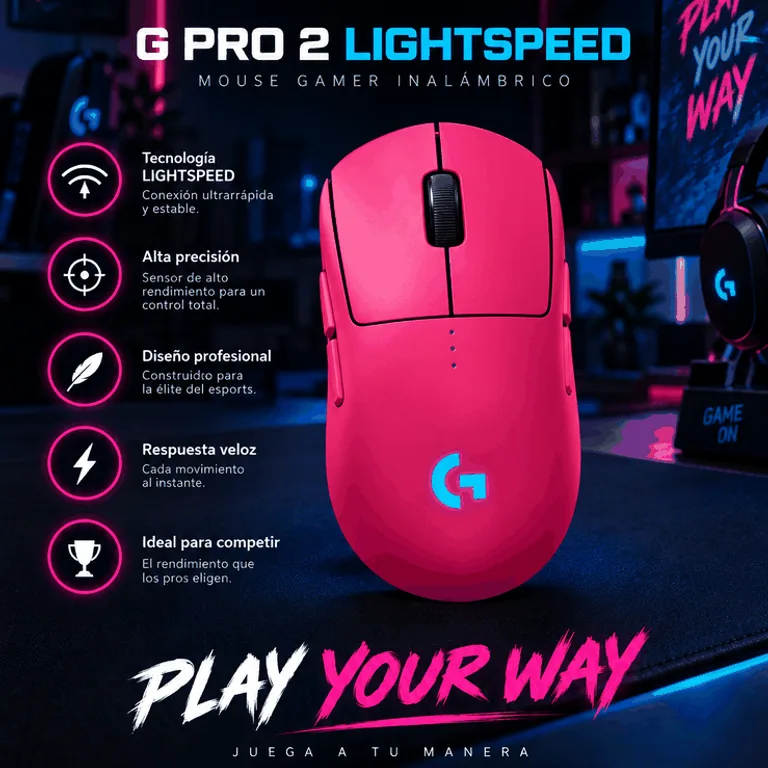 Mouse Gamer Logitech G Pro 2 LIGHTSPEED Magenta