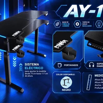 Escritorio Eléctrico Power AY-1 con Base de Fibra de Carbono 73-117 cm y LED