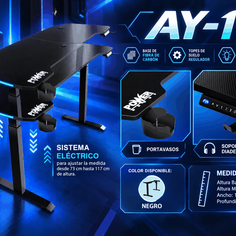 Escritorio Eléctrico Power AY-1 con Base de Fibra de Carbono 73-117 cm y LED