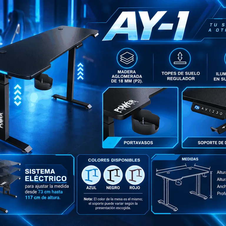Escritorio Eléctrico Power AY-1 Altura Ajustable 73-117 cm con LED