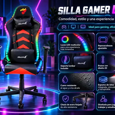 Silla Gamer Falconx SD-256 Negro RGB