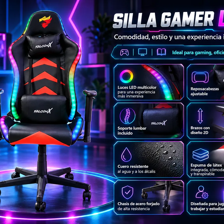Silla Gamer Falconx SD-256 Negro RGB