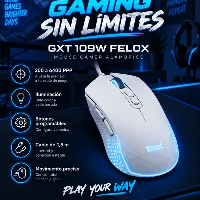 Mouse Gamer Trust GXT 109W Felox Blanco