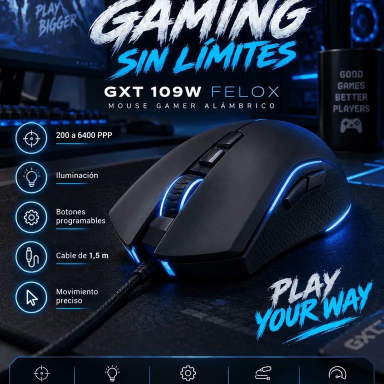 Mouse Gamer Trust GXT 109W Felox Negro