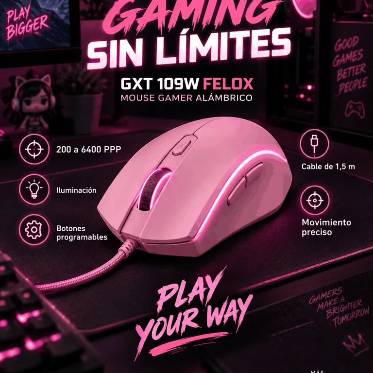 Mouse Gamer Trust GXT 109W Felox Rosado