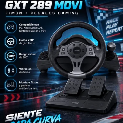 Timón + Pedales Trust GXT289 Movi Racing Wheel