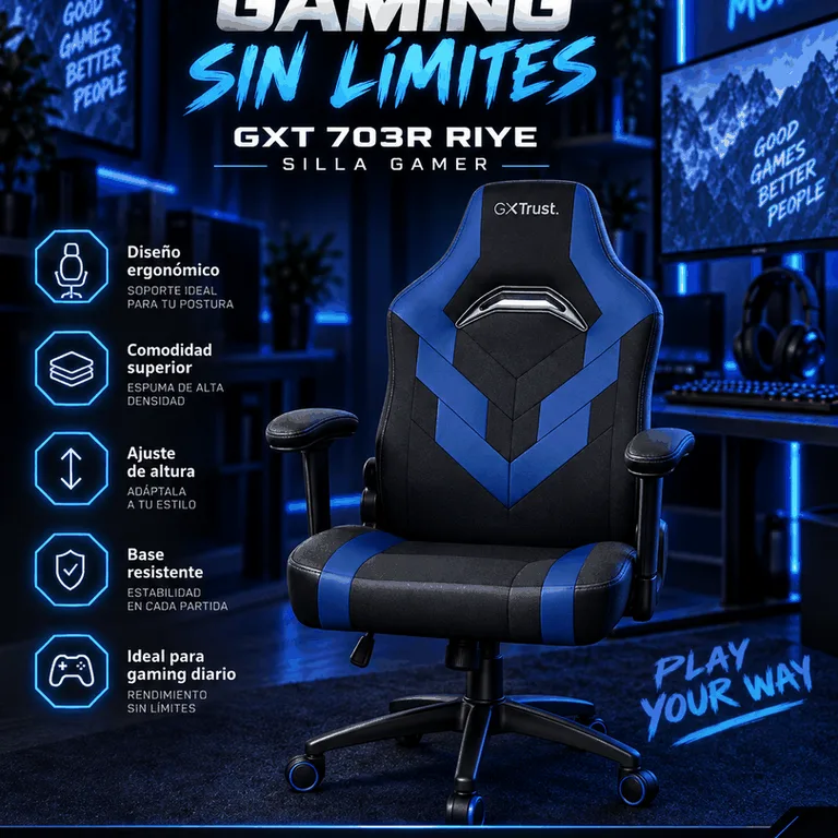 Silla Gamer Trust GXT 703R Riye Azul con Negro