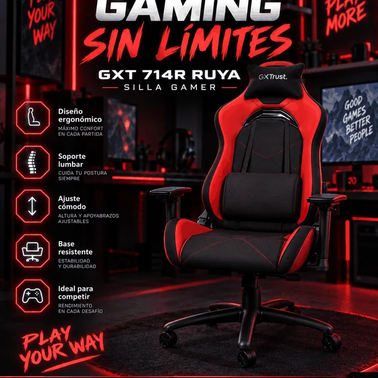 Silla Gamer Trust GXT 714R Ruya Negro y Rojo