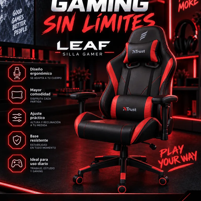 Silla Gamer Leaf Negro-Rojo